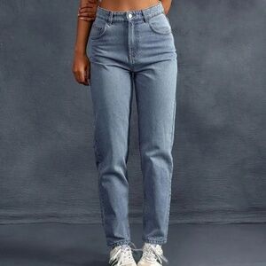 Mid blue high rise mom jeans